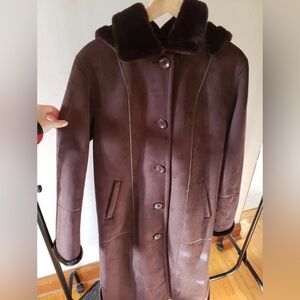 Brown suede warm jacket. Size 8. No tears, rips, holes. Never been worn.